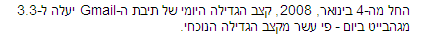החל מה-4 בינואר, 2008, קצב הגדילה היומי של תיבת ה-Gmail יעלה ל-3.3 מגהבייט ביום - פי עשר מקצב הגדילה הנוכחי.