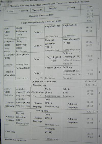 My school schedule, yay