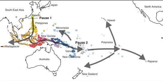 map of Pacific settlement based on language evolution