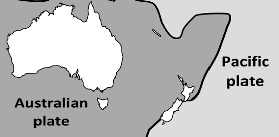 Map of New Zealand sitting astride the australian and the pacific tectonic plates