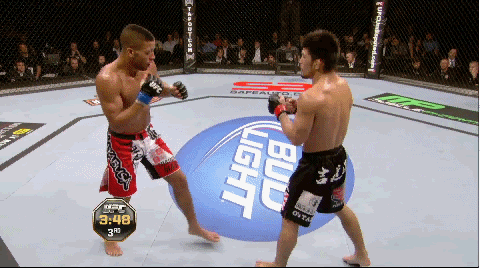 Michihiro Omigawa leg kicks Jason Young in UFC