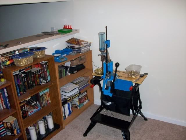  a reloading bench in my living room, but this is what I have got setup.
