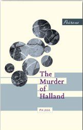 White cover for The Murder of Halland with photo circles which show part of a chalked body outline