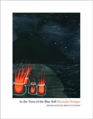 dark blue cover image with three pots containing flame in the foreground, style almost like a coloured cave painting