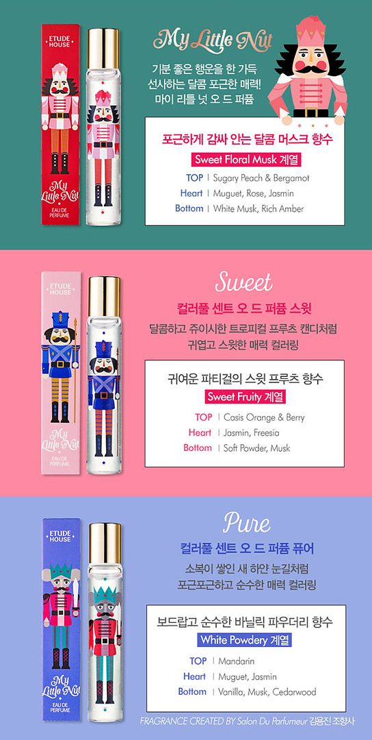 etude house MY LITTLE NUT COLORFUL SCENT PERFUME ROLL ON SET OF 3  notes