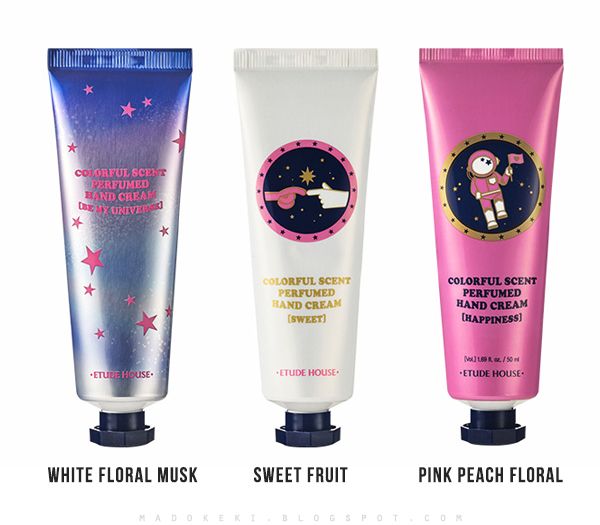 etude house COLOURFUL SCENT PERFUMED HAND CREAM UNIVERSE TRIO scents