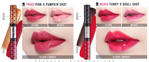 Etude House Pink Skull twin shot lips tint swatches