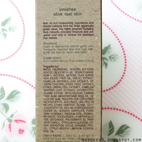 Innisfree Olive Real Skin Ingredient