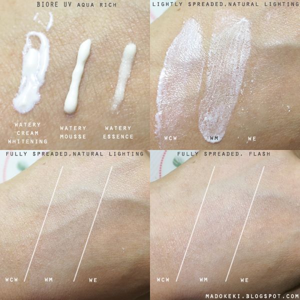 Biore Aqua Rich water cream mousse essence swatch comparison