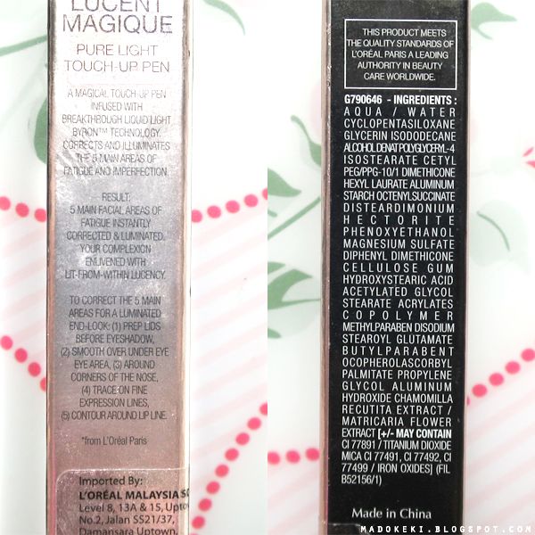 L'oreal Lucent Magique Touch Up Pen (Fair) Ingredients