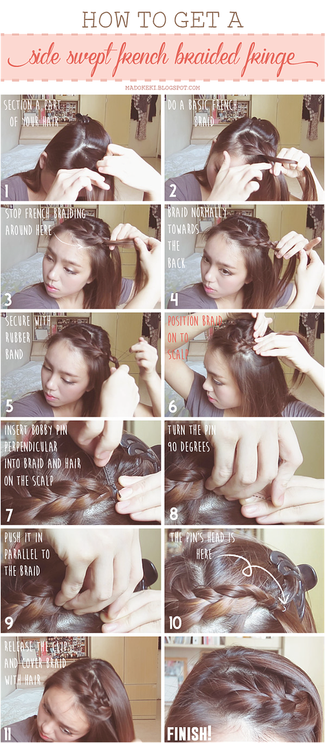 Side Swept French Braided Fringe/Bangs Step by Step Tutorial