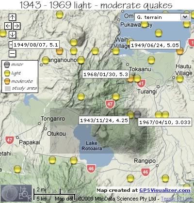  minor to moderate quakes south lake taupo/ tongariro area 1942-1969