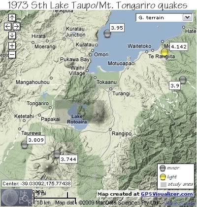  minor to light quakes south lake taupo/ tongariro area 1973