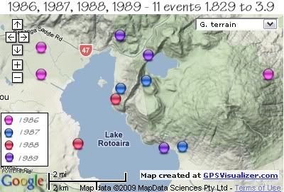  total 11 quakes Rotoaira/Rotopounamu area 1986-1989