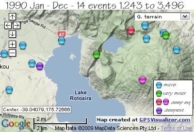  total 14 quakes Rotoaira/Rotopounamu area 1990 