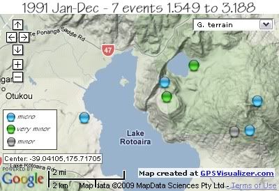  total 7 quakes Rotoaira/Rotopounamu area 1991 