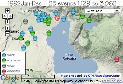  total 25 quakes Rotoaira/Rotopounamu area 1992 