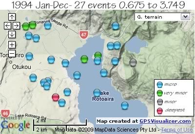  total 27 quakes Rotoaira/Rotopounamu area 1994 