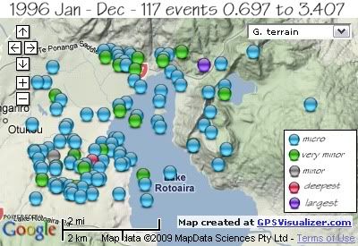  total 117 quakes Rotoaira/Rotopounamu area 1996 