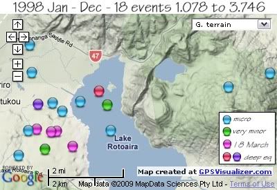  total 18 quakes Rotoaira/Rotopounamu area 1998 