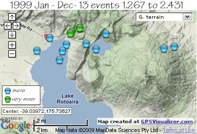  total 13 quakes Rotoaira/Rotopounamu area 1999 