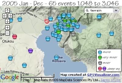  total 65 quakes Rotoaira/Rotopounamu area 2005 