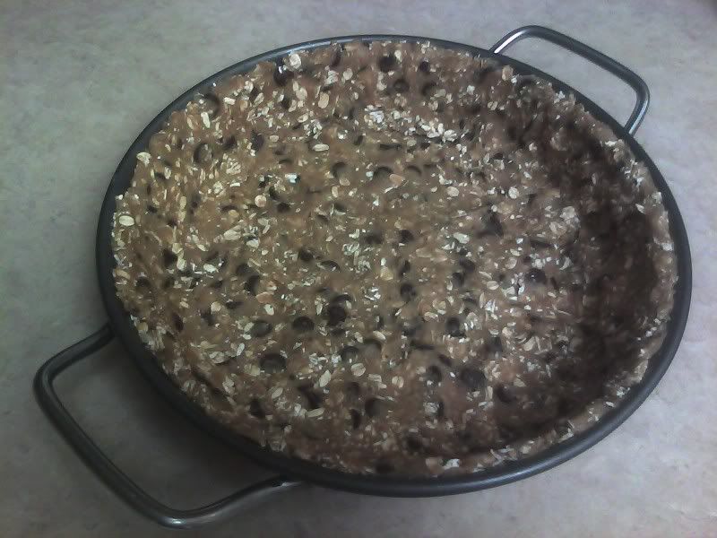 Chocolate chip cookie dough and oatmeal pie crust.