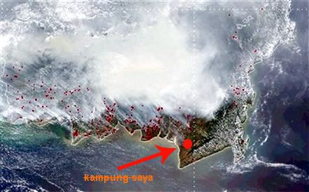 Foto citra satelit memperlihatkan titik api dan kepungan asap di kawasan Selatan dan Tengah pulau Kalimantan. [foto: news.yahoo.com]