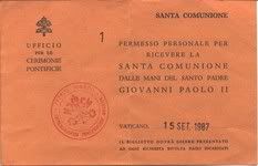 Personal permission to receive Holy Communion from the hand of the Holy Father, John Paul II