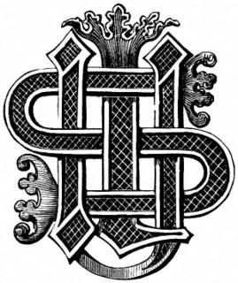 IHS by Delamotte, Ornamental Alphabets Ancient and Mediæval, 1879