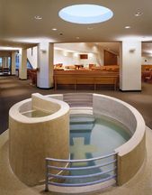 The womb-shaped baptismal font at Old St. Mary's in Chicago allows for baptism of adults by immersion, as well as baptism of infants in the smaller pool above. Photograph by Mark Ballogg Steinkamp/Ballogg, Chicago. ©2002 Mark Ballogg Steinkamp/Ballogg, Chicago.