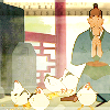 Mulan. One of my favourite scenes. Her dad is praying 'PLease!' and all these chickens run in. Hee!