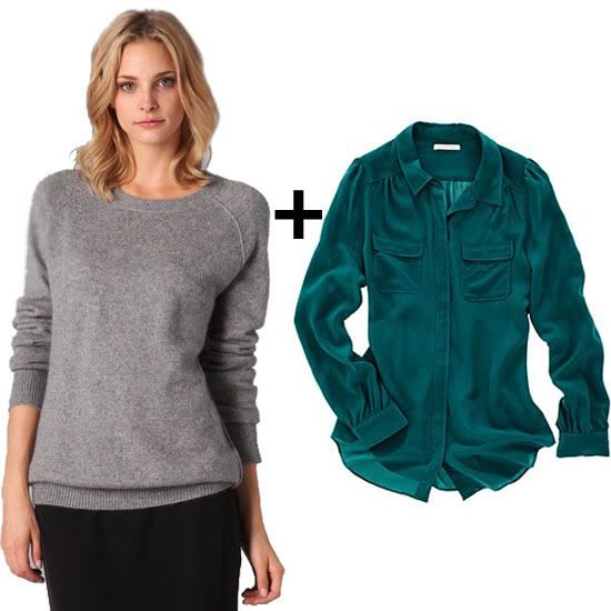 Heather Gray Dark Turquoise T By Alexander Wang Knit Crew Neck Pullover