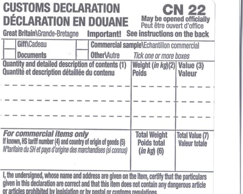 Customs Form Cn22