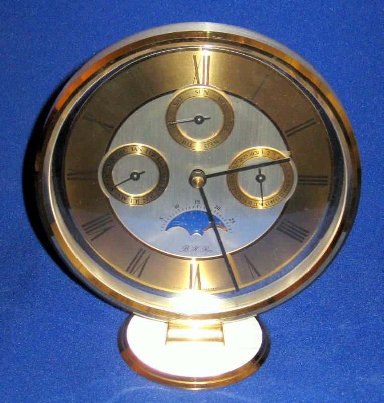 Fine Brass HERMLE 2100 Quartz Moonphase Day Date Month Calendar Mantel