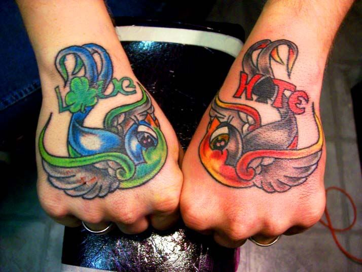 design 2 bird tattoo art on 2 hand very nice color