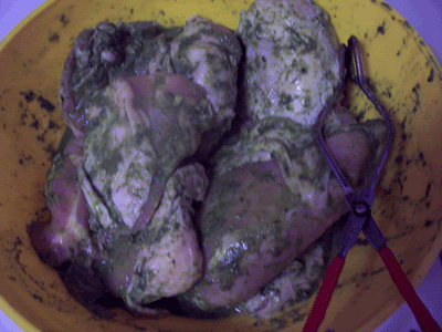 Chicken marinating in pesto sauce