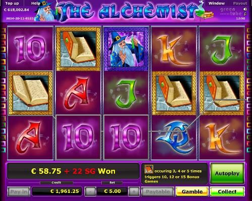 “The Alchemist” is a 5, 10 or 20-line, 5-reel Slot featuring the Alchemist searching for gold. 