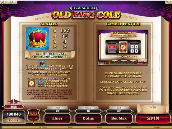 Rhyming Reels Old King Cole Video Slot