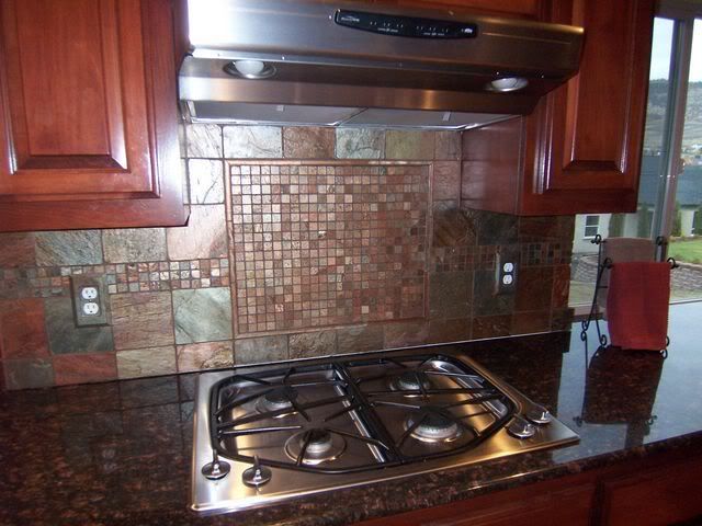 Tumbled copper slate backsplash