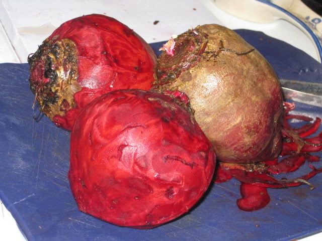 Peeled beets Peeled beets reveal a gorgeous red color.