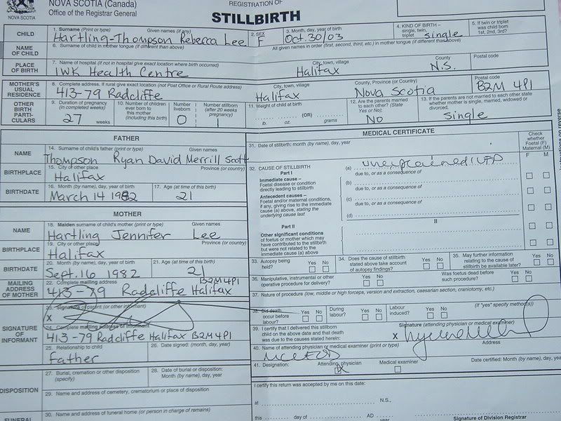 Stillbirth Certificate JustMommies Message Boards