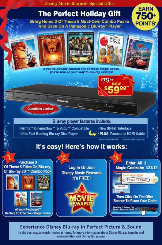 Disney Movie Rewards Blu Ray Player offer Panasonic DMP BD755