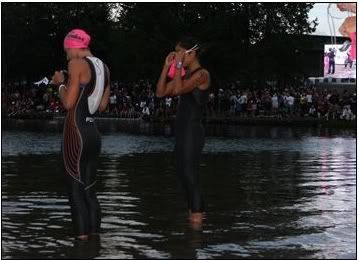 the water is nice and warm! armed with blueseventy speedsuit, goggles, and race kit.