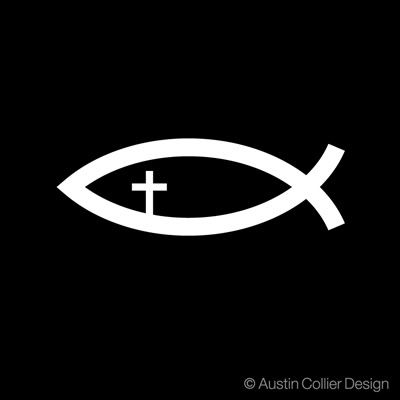 jesus fish with cross. Jesus Fish w/ Cross - White