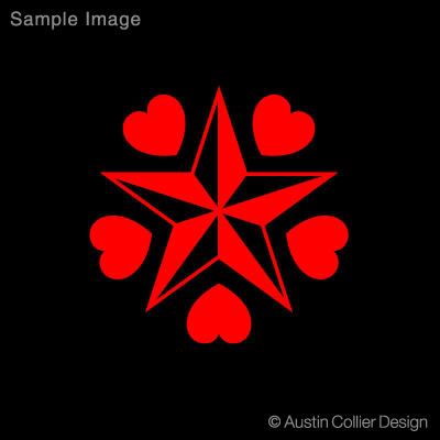Nautical Star w Hearts Red Vinyl Decal