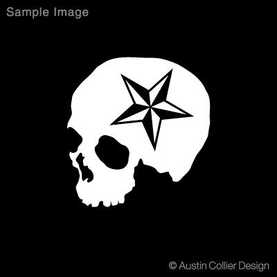 Skull w Nautical Star White Vinyl Decal