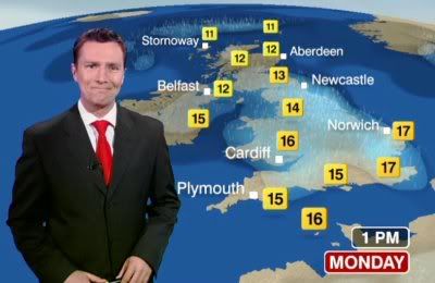 Grinning weatherman