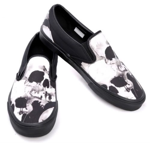 Vans Black And White Skull Slip-Ons