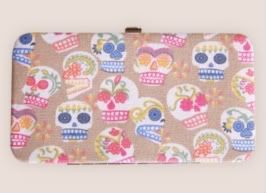 Beige Canvas Dia de los Muertos Hinge Wallet